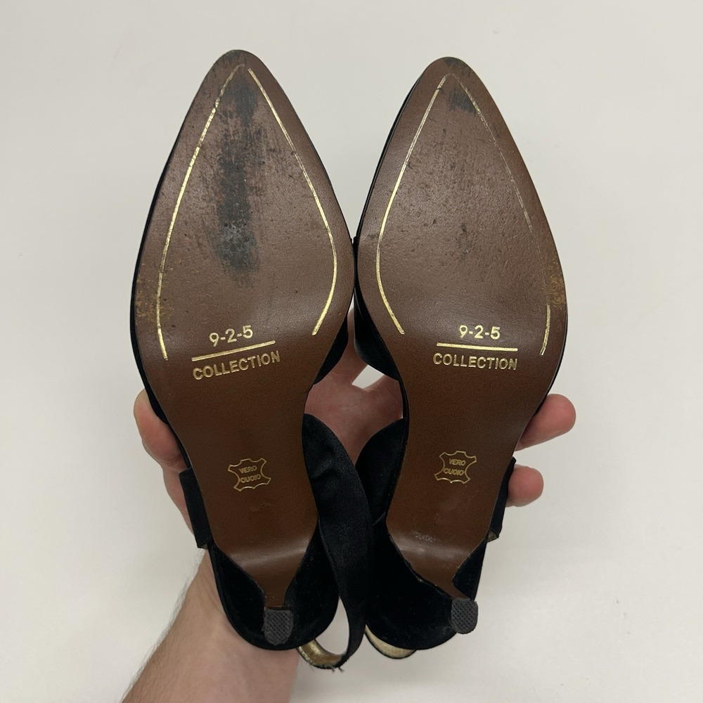 Vintage 90s PM Collection 925 Black Rhinestone Buckle Slingback Pumps Heels Sz 6 - Picture 10 of 13